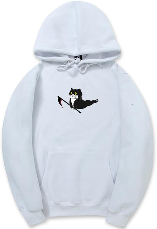 CORIRESHA Unisex Ghost Cat Hoodie Long Sleeve Drawstring Casual Halloween Sweatshirt