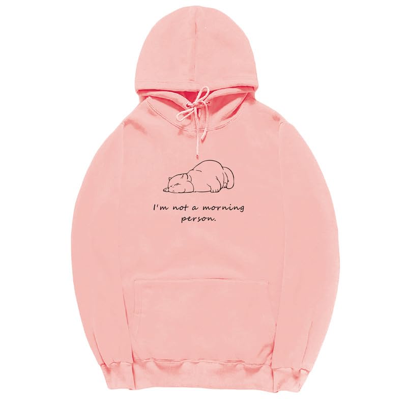 CORIRESHA Sudadera con capucha unisex con diseño de gato durmiendo, informal, de manga larga, con cordón y letras de algodón
