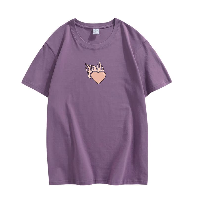 CORIRESHA Adolescente Lindo Corazón Llama Cuello Redondo Manga Corta Casual Algodón San Valentín Camiseta