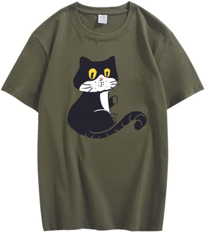 CORIRESHA Teen Cat T-Shirt Round Neck Short Sleeves Loose Soft Cozy Cute Tops