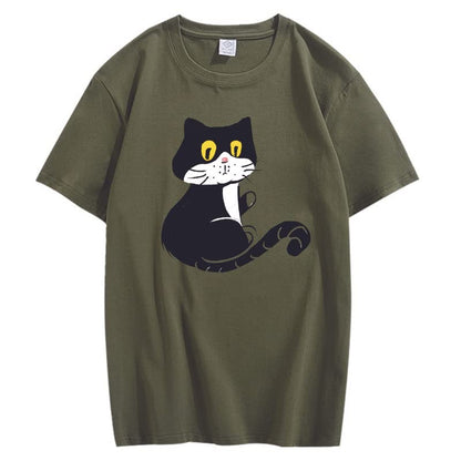 CORIRESHA Teen Cat T-Shirt Round Neck Short Sleeves Loose Soft Cozy Cute Tops