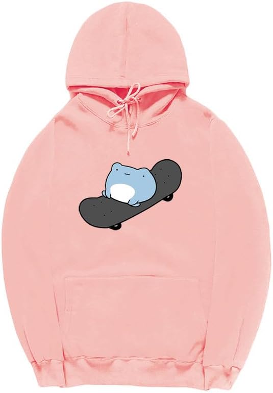 CORIRESHA Sudadera con capucha de rana linda adolescente de manga larga con cordón de algodón para monopatín