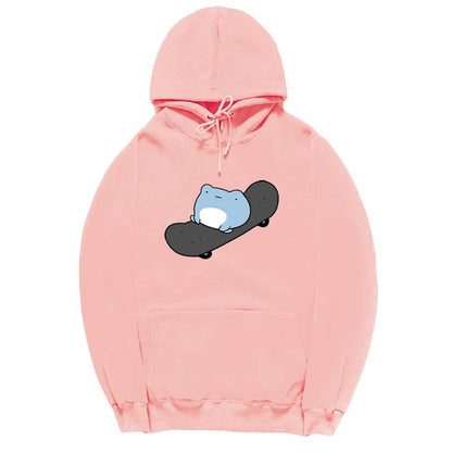 CORIRESHA Sudadera con capucha de rana linda adolescente de manga larga con cordón de algodón para monopatín