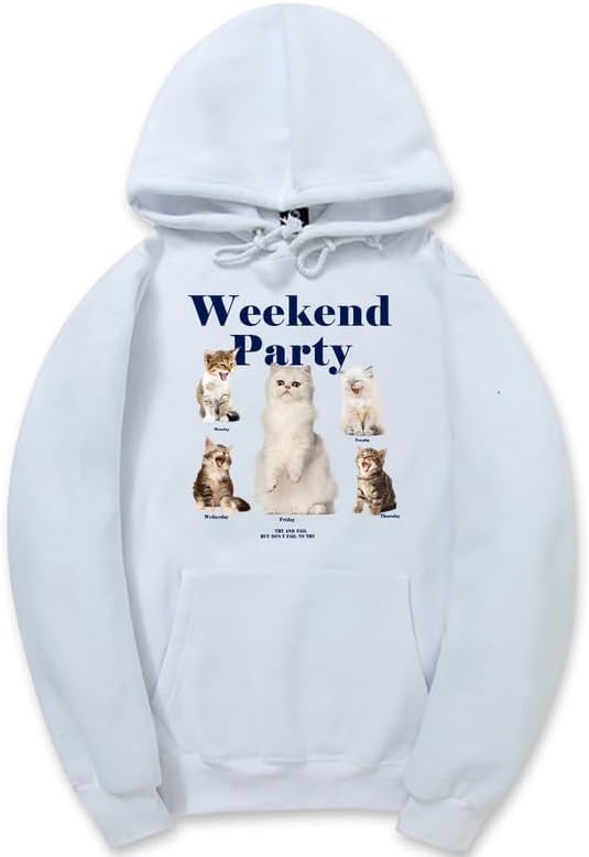 CORIRESHA Unisex Cat Lover Cute Hoodie Casual Long Sleeve Drawstring Basic Letter Sweatshirt