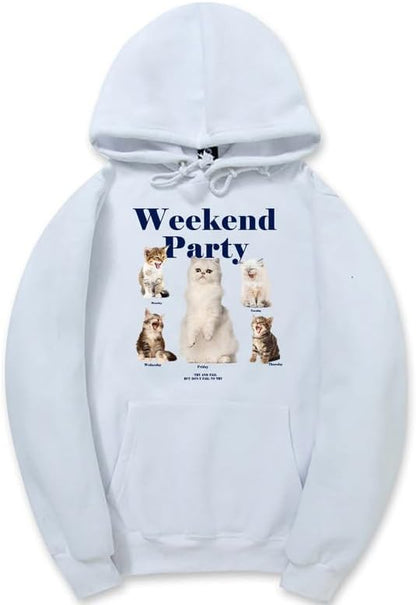 CORIRESHA Unisex Cat Lover Cute Hoodie Casual Long Sleeve Drawstring Basic Letter Sweatshirt