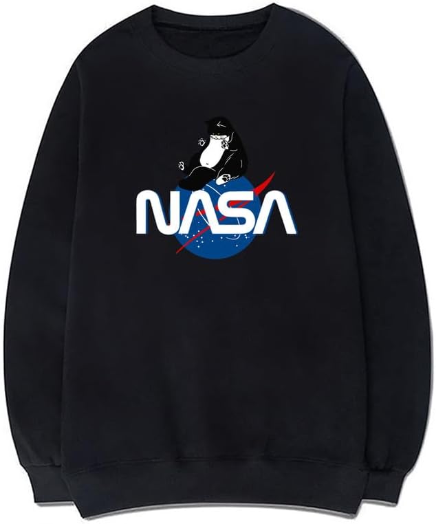 CORIRESHA Fashion NASA Print Crewneck Long Sleeve Casual Cat Lover Sweatshirt
