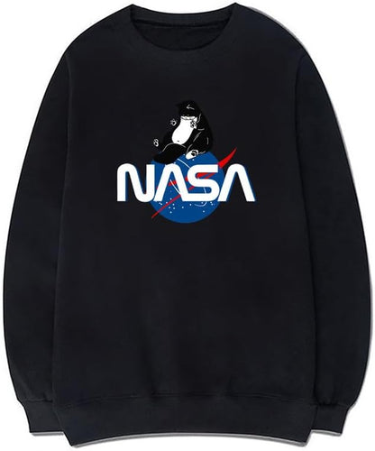 CORIRESHA Fashion NASA Print Crewneck Long Sleeve Casual Cat Lover Sweatshirt