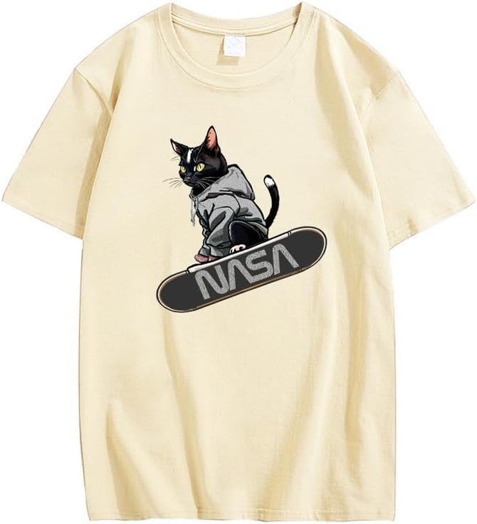 CORIRESHA Camiseta holgada informal de manga corta con cuello redondo y monopatín de gato para mujer