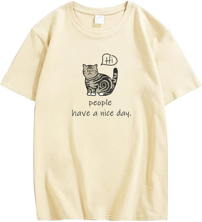 CORIRESHA Adolescente Lindo Gato Cuello Redondo Manga Corta Casual Letra Personalizada Camiseta