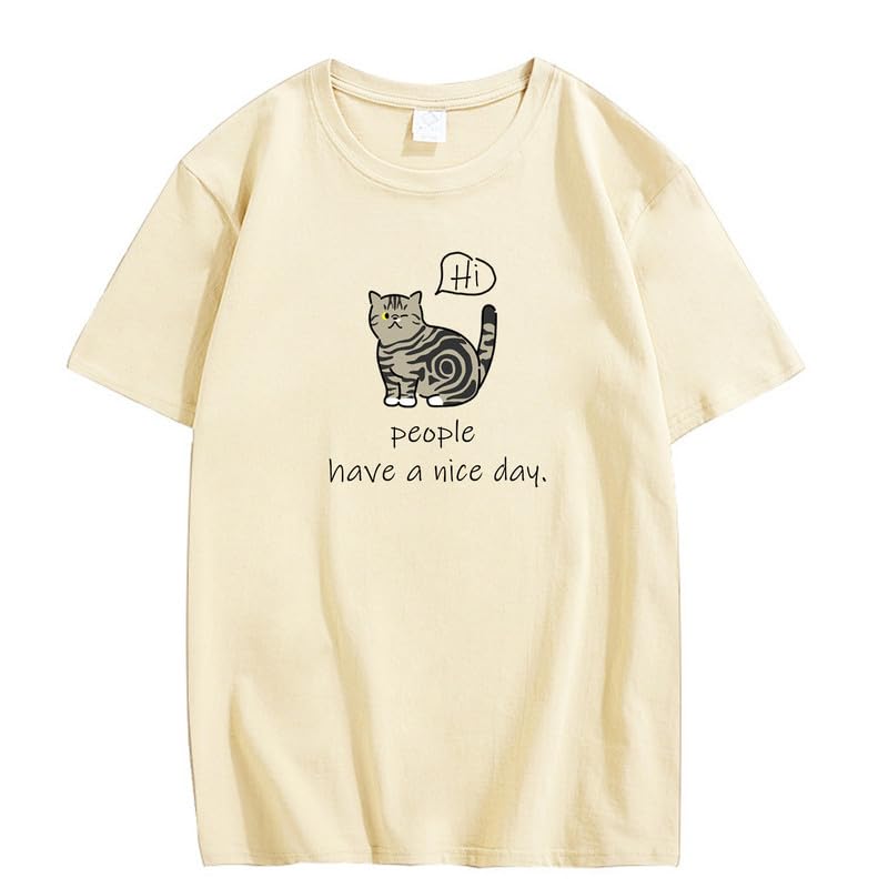 CORIRESHA Adolescente Lindo Gato Cuello Redondo Manga Corta Casual Letra Personalizada Camiseta