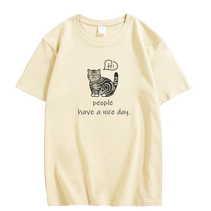 CORIRESHA Adolescente Lindo Gato Cuello Redondo Manga Corta Casual Letra Personalizada Camiseta