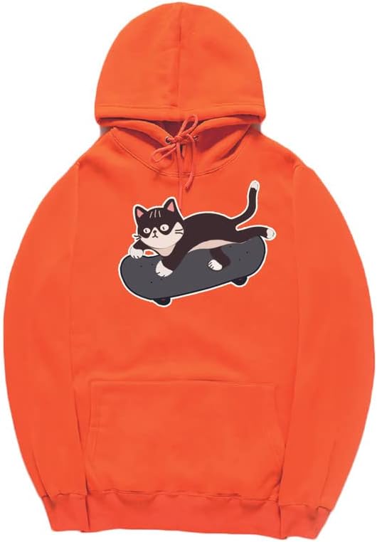 CORIRESHA Cat Lovers Cute Hoodie Skateboard Casual Drawstring Long Sleeve Unisex Sweatshirt