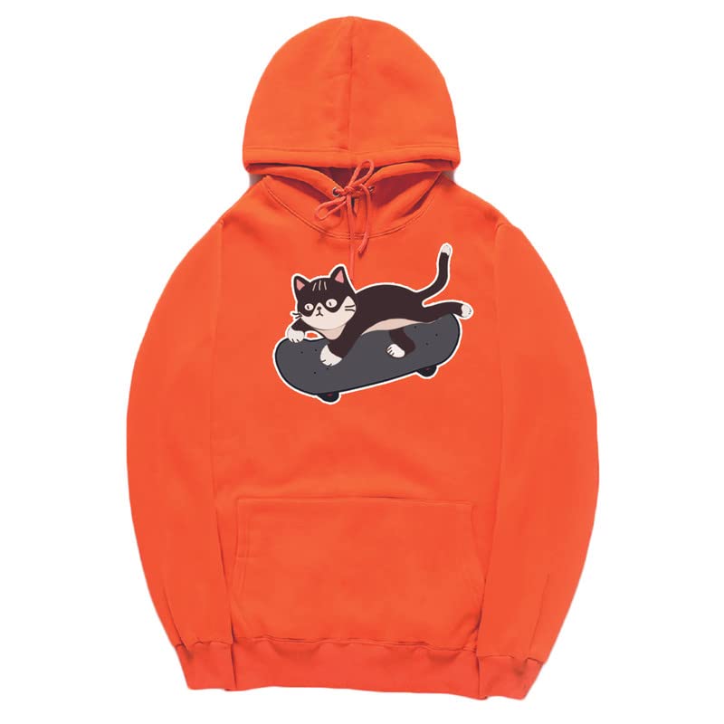 CORIRESHA Amantes de los gatos Sudadera con capucha linda Monopatín Casual Cordón Manga larga Sudadera unisex