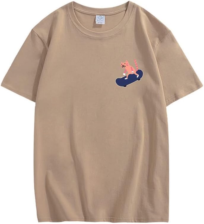 CORIRESHA Camiseta de algodón unisex básica con diseño de gato en monopatín para amantes de los animales