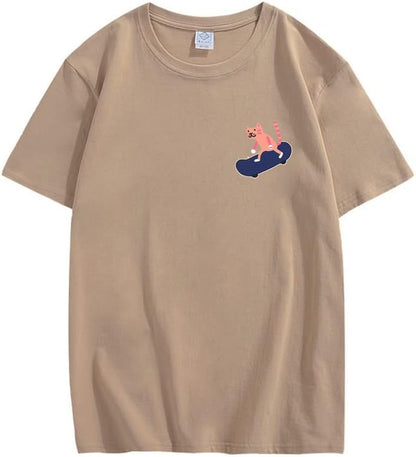 CORIRESHA Camiseta de algodón unisex básica con diseño de gato en monopatín para amantes de los animales