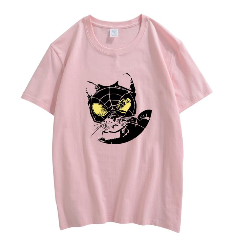 CORIRESHA Teen Cat Lovers Spider Web Camiseta Cuello Redondo Manga Corta Casual Y2k Top