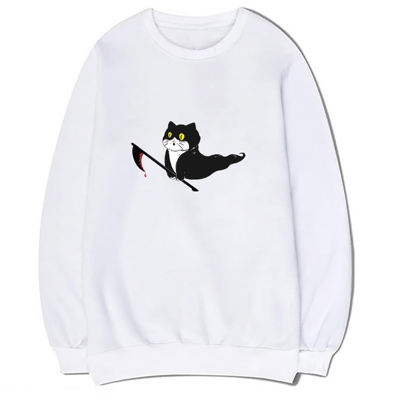 CORIRESHA Teen Ghost Cat Sweatshirt Crewneck Long Sleeve Halloween Gothic Pullover