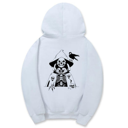CORIRESHA Sudadera con capucha con estampado de calavera para mujer, manga larga, con cordón, informal, suave, unisex, para Halloween