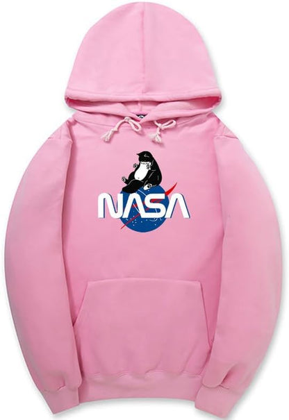 CORIRESHA Fashion NASA Print Hoodie Long Sleeve Drawstring Kangaroo Pocket Cat Sweatshirt