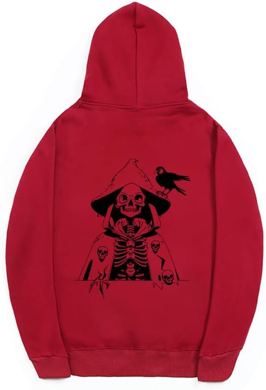 CORIRESHA Sudadera con capucha con estampado de calavera para mujer, manga larga, con cordón, informal, suave, unisex, para Halloween