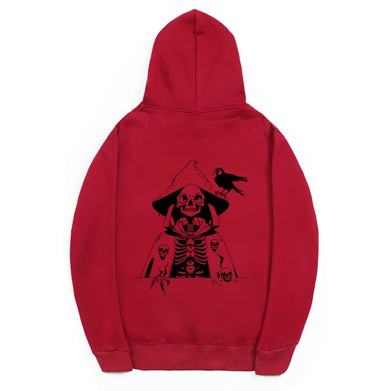 CORIRESHA Sudadera con capucha con estampado de calavera para mujer, manga larga, con cordón, informal, suave, unisex, para Halloween