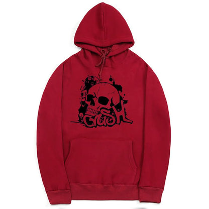 CORIRESHA Sudadera unisex con capucha de calavera de manga larga con cordón y bolsillo canguro Y2K para Halloween