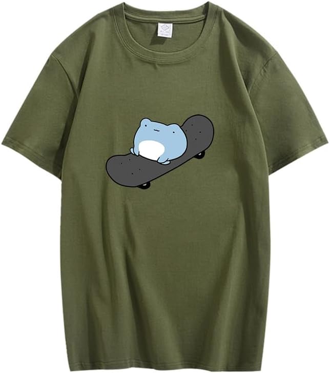 CORIRESHA Camiseta de skate de algodón de manga corta con cuello redondo y estampado de rana linda para adolescentes