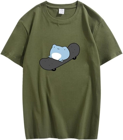 CORIRESHA Camiseta de skate de algodón de manga corta con cuello redondo y estampado de rana linda para adolescentes