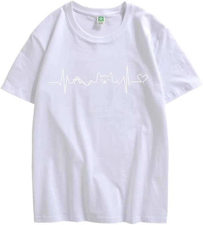 CORIRESHA Camisetas divertidas para amantes de los gatos con latido del corazón para adolescentes