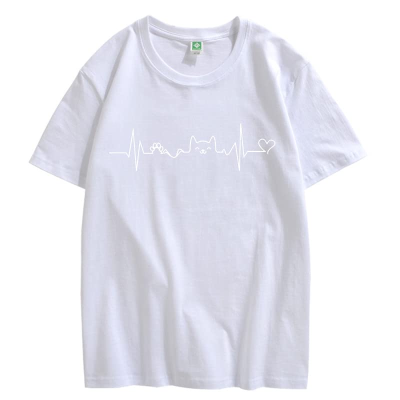 CORIRESHA Camisetas divertidas para amantes de los gatos con latido del corazón para adolescentes