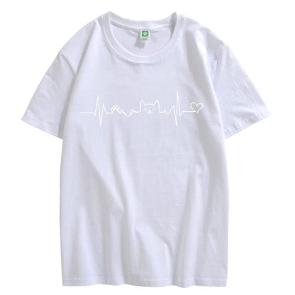 CORIRESHA Camisetas divertidas para amantes de los gatos con latido del corazón para adolescentes