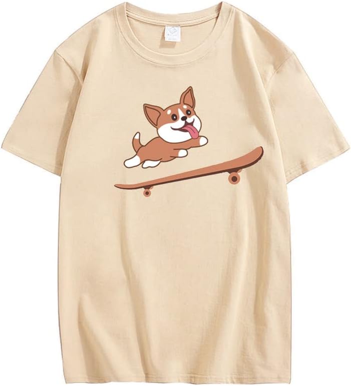 CORIRESHA Adolescente Lindo Shiba Inu Perro Monopatín Cuello Redondo Manga Corta Camiseta Acogedora