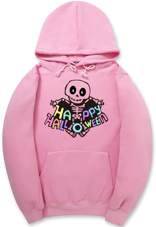 CORIRESHA Women's Teen Halloween Skeleton Hoodie Long Sleeve Drawstring Pocket Letters Sweatshirt