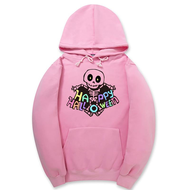 CORIRESHA Sudadera con capucha de esqueleto de Halloween para mujer, manga larga, con cordón y letras de bolsillo