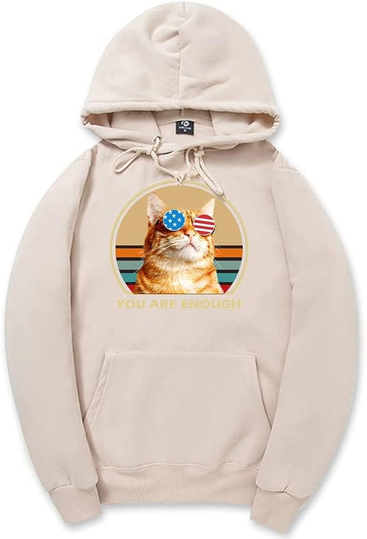 CORIRESHA You are Enough Adolescente Linda Sudadera con capucha Casual Manga Larga Cordón Algodón Gato Amantes Sudaderas