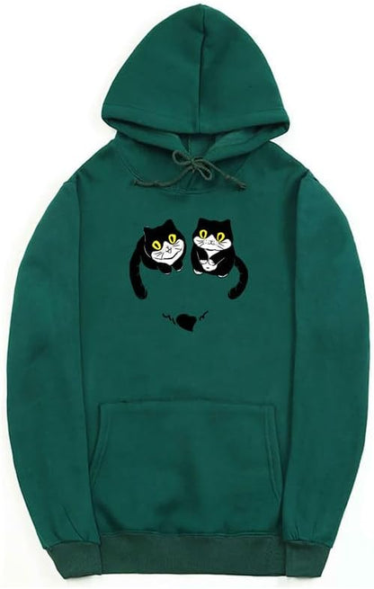 CORIRESHA Teen Cute Cat Hoodie Long Sleeve Drawstring Kangaroo Pocket Heart Sweatshirt