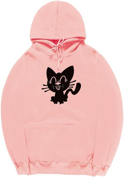 CORIRESHA Funny Black Cat Hoodie Long Sleeve Drawstring Kangaroo Pocket Cotton Sweatshirt