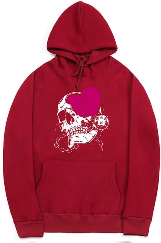 CORIRESHA - Sudadera con capucha para mujer, diseño de corazón, manga larga, con cordón, informal, básica, con diseño de calavera