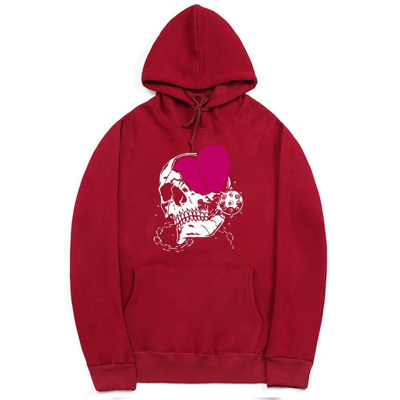 CORIRESHA - Sudadera con capucha para mujer, diseño de corazón, manga larga, con cordón, informal, básica, con diseño de calavera
