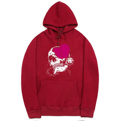 CORIRESHA - Sudadera con capucha para mujer, diseño de corazón, manga larga, con cordón, informal, básica, con diseño de calavera
