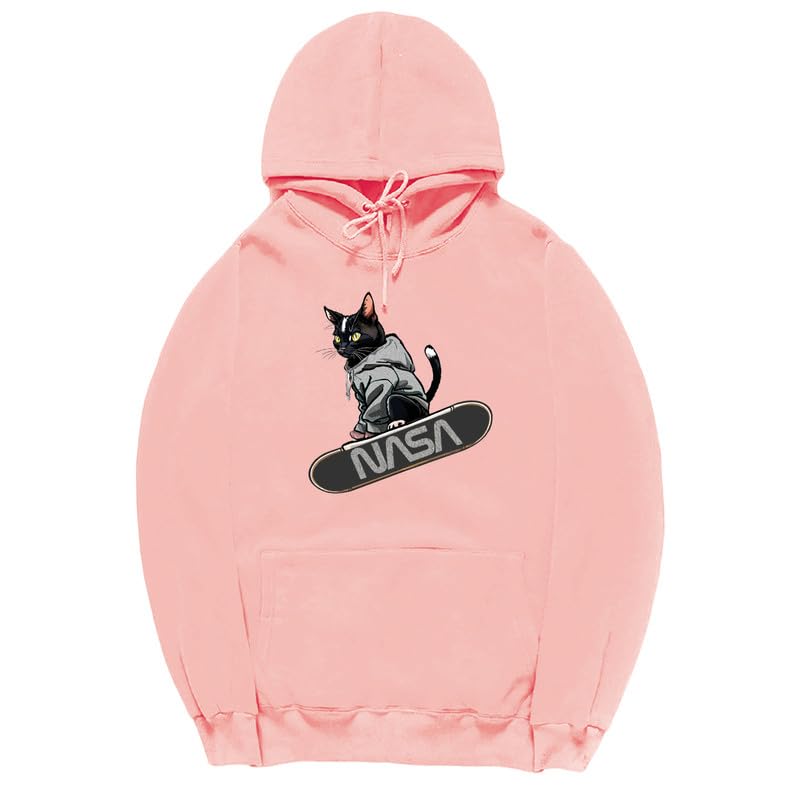 CORIRESHA Adolescente Lindo Gato Skateboarding Sudadera con capucha Casual Manga Larga Cordón Básico NASA Sudadera