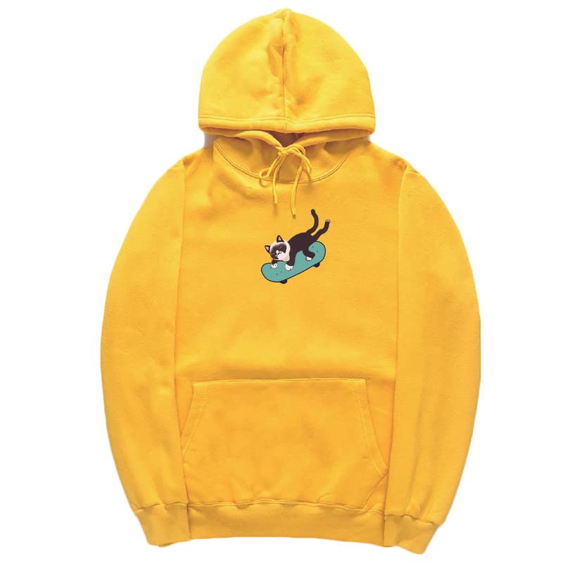 CORIRESHA Sudadera unisex divertida con diseño de gato y monopatín, de manga larga, suave y acogedora, a la moda