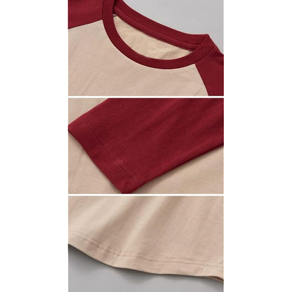 CORIRESHA Teen's 3/4 Raglan Sleeve Letter Print Casual Round Neck Color Block T-Shirt