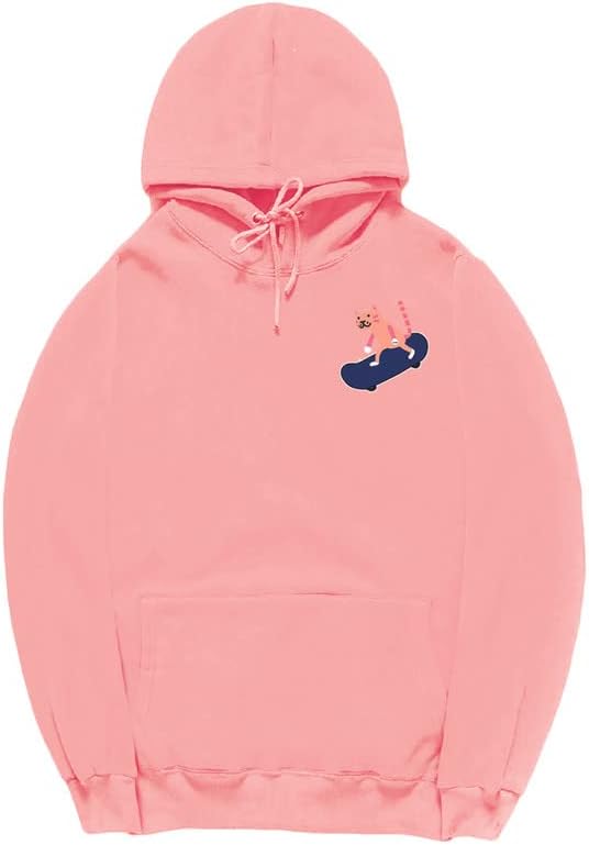CORIRESHA Adolescentes Divertido Skateboarding Gato Patrón Casual Manga Larga Básica Sudadera con capucha