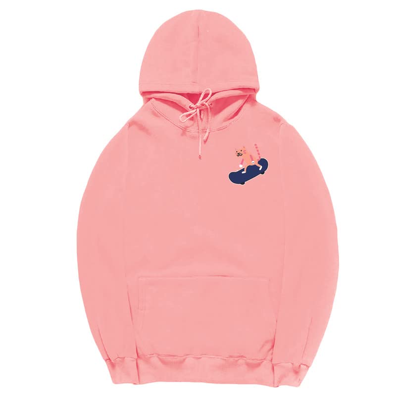 CORIRESHA Adolescentes Divertido Skateboarding Gato Patrón Casual Manga Larga Básica Sudadera con capucha