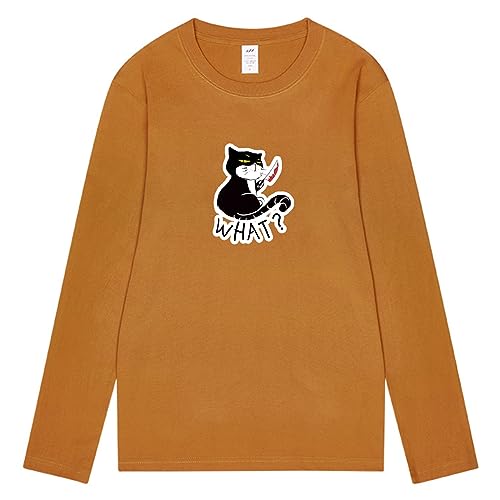 CORIRESHA Camiseta unisex de manga larga de algodón con diseño de gato divertido con cuchillo de sangre