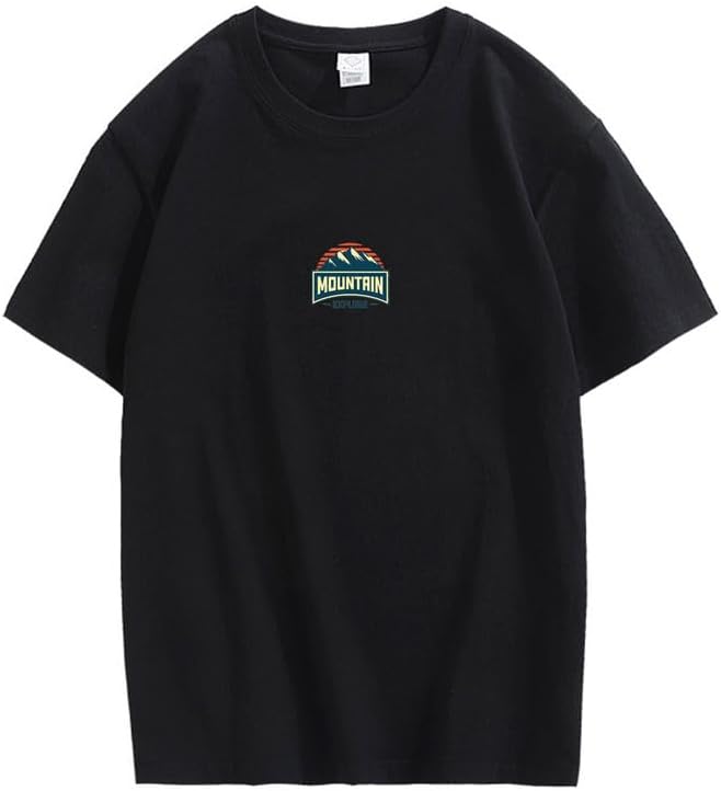 CORIRESHA Camiseta unisex de algodón holgada de manga corta con cuello redondo y gráfico de montaña retro