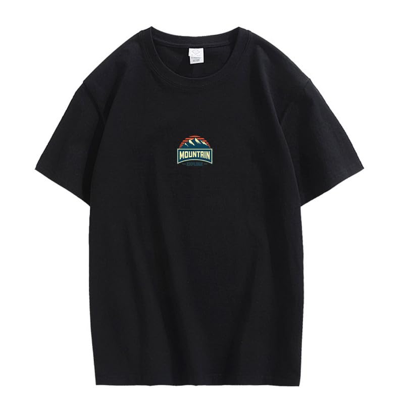 CORIRESHA Camiseta unisex de algodón holgada de manga corta con cuello redondo y gráfico de montaña retro