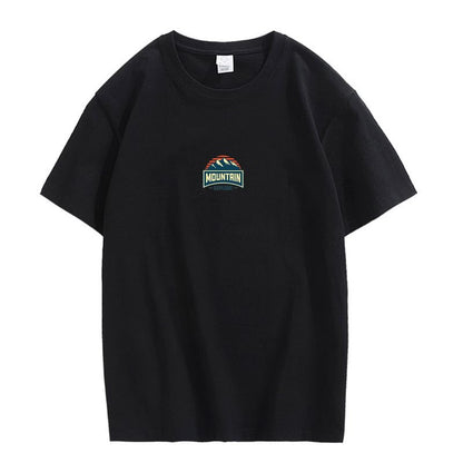 CORIRESHA Camiseta unisex de algodón holgada de manga corta con cuello redondo y gráfico de montaña retro