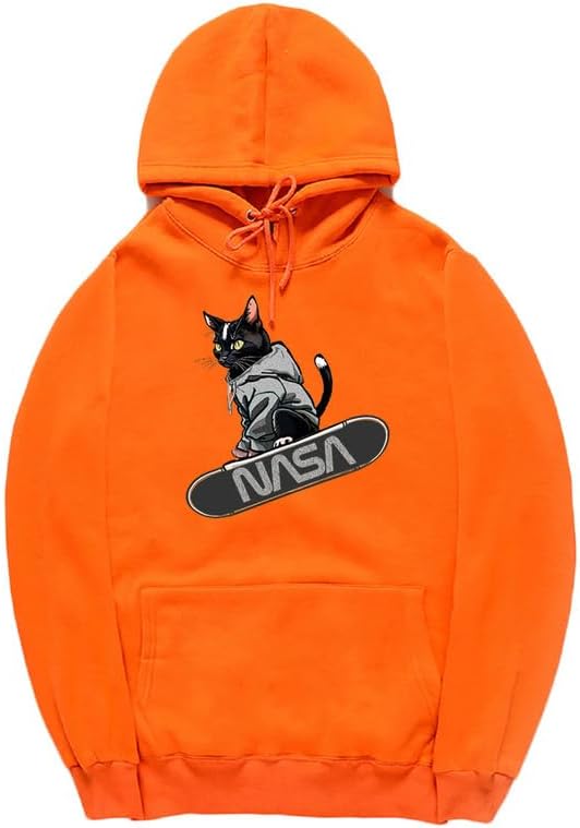 CORIRESHA Adolescente Lindo Gato Skateboarding Sudadera con capucha Casual Manga Larga Cordón Básico NASA Sudadera